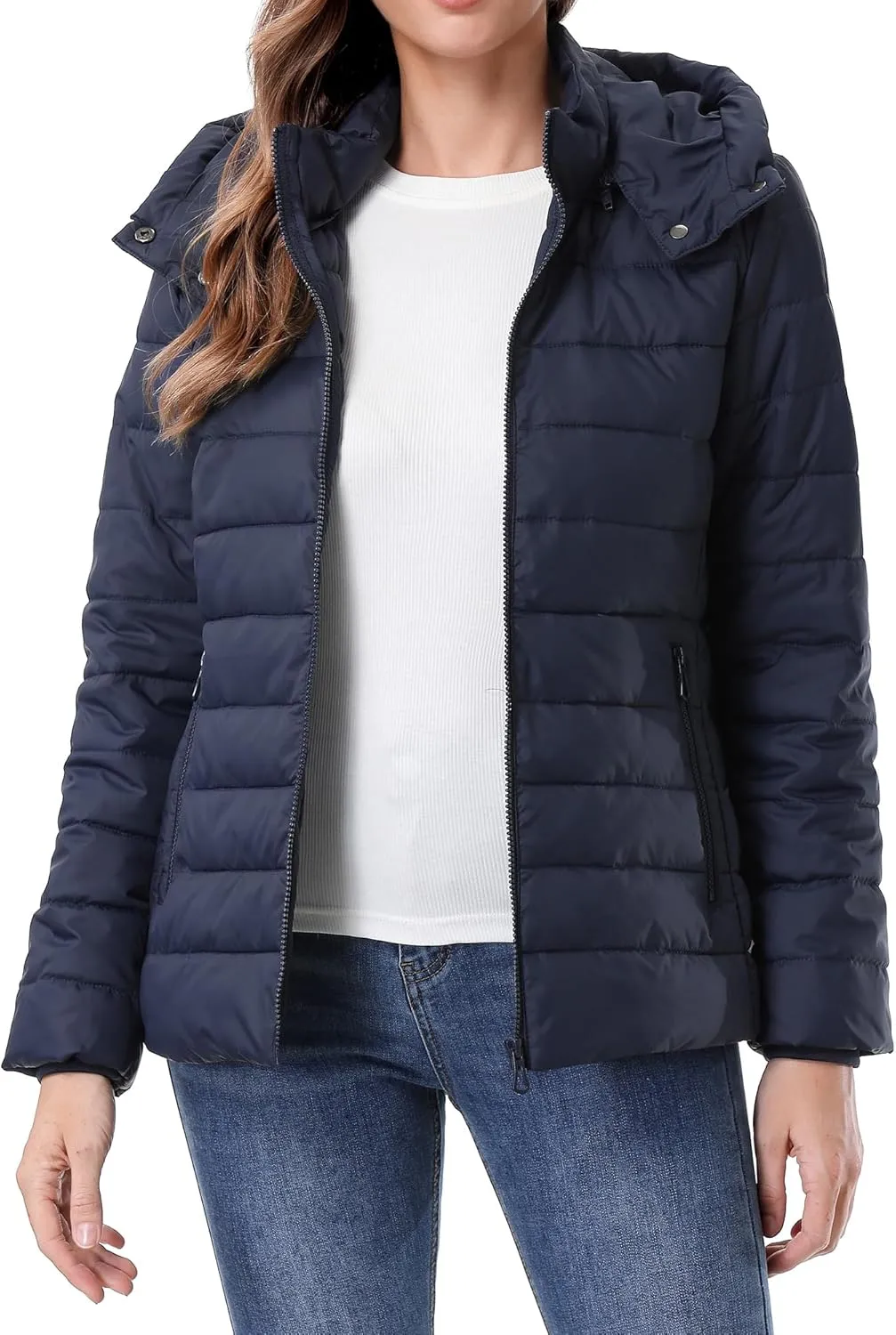 Women's Waterproof Puffer Jacket Quilted Warm Winter Coat Ultra Light Weight Short Down Jacket