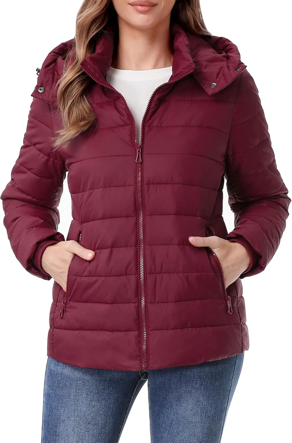 Women's Waterproof Puffer Jacket Quilted Warm Winter Coat Ultra Light Weight Short Down Jacket