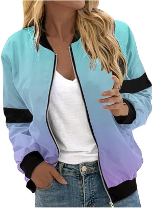 Womens Winter Coats 2024 Fashion Gradient Zipper Jackets Long Sleeve Casual Tops with Pockets Outerwear