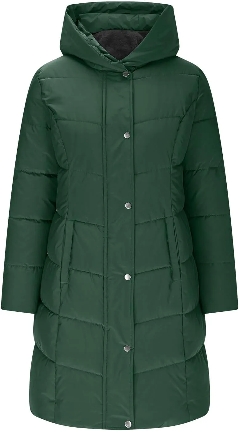 Womens Winter Coats Fleece Lined Down Jacket Thicken Puffer Coat Warm Quilted Jackets Heavyweight Button Outerwear