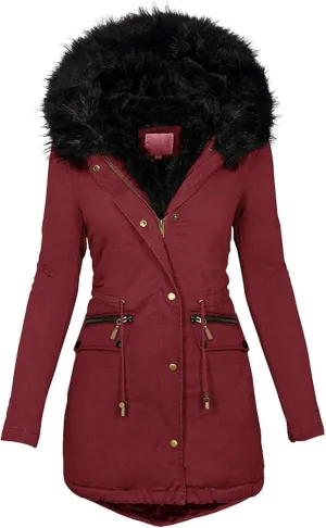 Womens Winter Coats Fleece Thicken Overcoats Warm Trench Coat Furry Windbreaker Warm Cotton Jacket Hood Outerwear