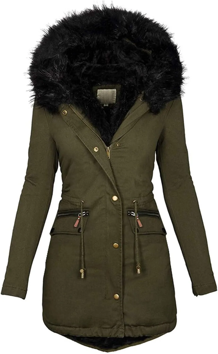 Womens Winter Coats Fleece Thicken Overcoats Warm Trench Coat Furry Windbreaker Warm Cotton Jacket Hood Outerwear