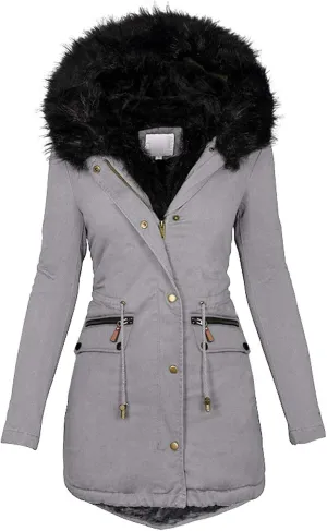 Womens Winter Coats Fleece Thicken Overcoats Warm Trench Coat Furry Windbreaker Warm Cotton Jacket Hood Outerwear