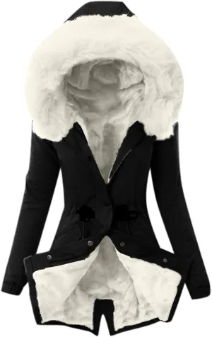 Womens Winter Coats Fleece Thicken Overcoats Warm Trench Coat Furry Windbreaker Warm Cotton Jacket Hood Outerwear