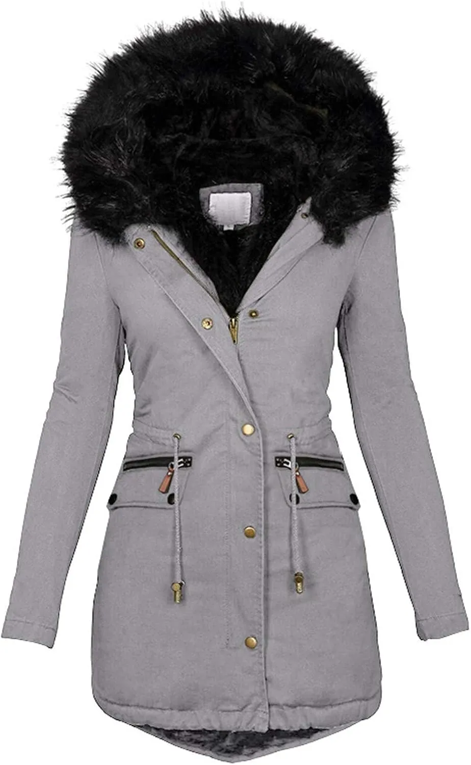 Womens Winter Coats Fleece Thicken Overcoats Warm Trench Coat Furry Windbreaker Warm Cotton Jacket Hood Outerwear