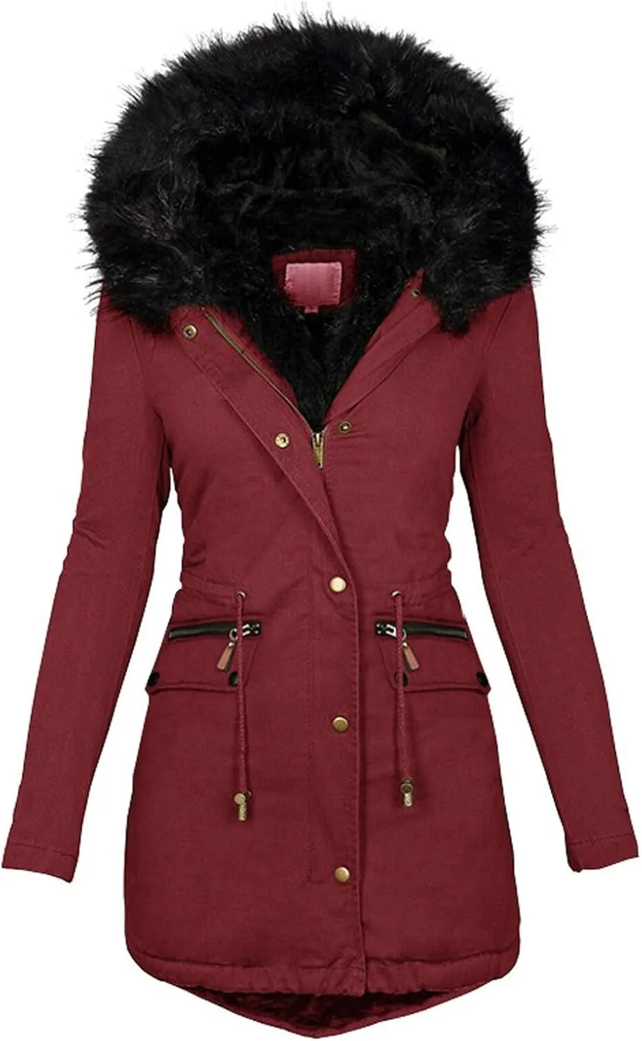 Womens Winter Coats Fleece Thicken Overcoats Warm Trench Coat Furry Windbreaker Warm Cotton Jacket Hood Outerwear