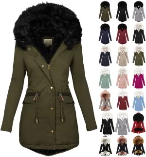 Womens Winter Coats Fleece Thicken Overcoats Warm Trench Coat Furry Windbreaker Warm Cotton Jacket Hood Outerwear