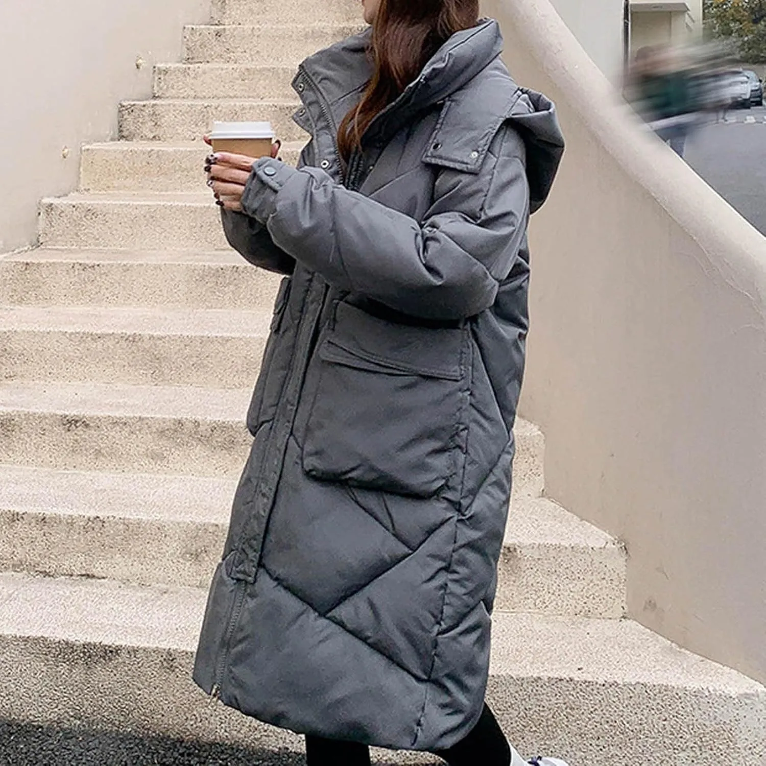 Womens Winter Coats Trendy Long Hooded Lightweight Puffer Jackets Padded Quilted Jackets Plus Size Outerwear Down Coats