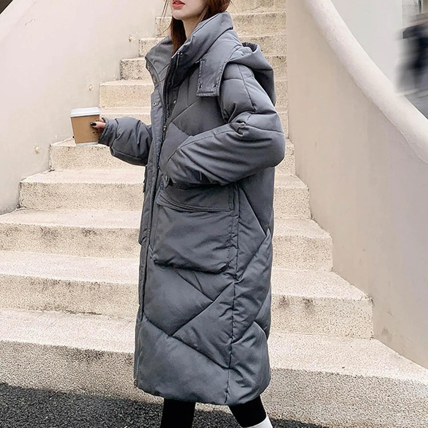 Womens Winter Coats Trendy Long Hooded Lightweight Puffer Jackets Padded Quilted Jackets Plus Size Outerwear Down Coats