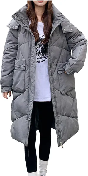 Womens Winter Coats Trendy Long Hooded Lightweight Puffer Jackets Padded Quilted Jackets Plus Size Outerwear Down Coats