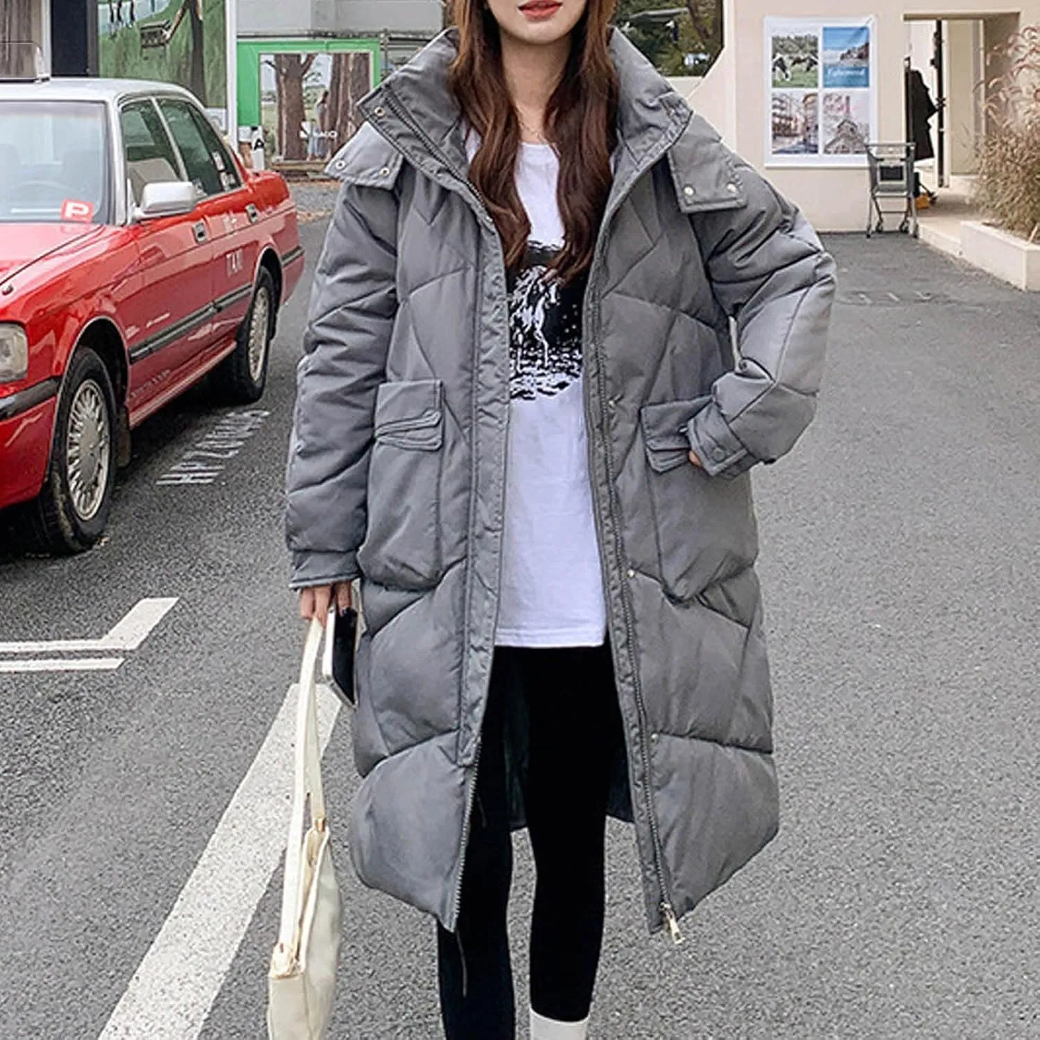 Womens Winter Coats Trendy Long Hooded Lightweight Puffer Jackets Padded Quilted Jackets Plus Size Outerwear Down Coats