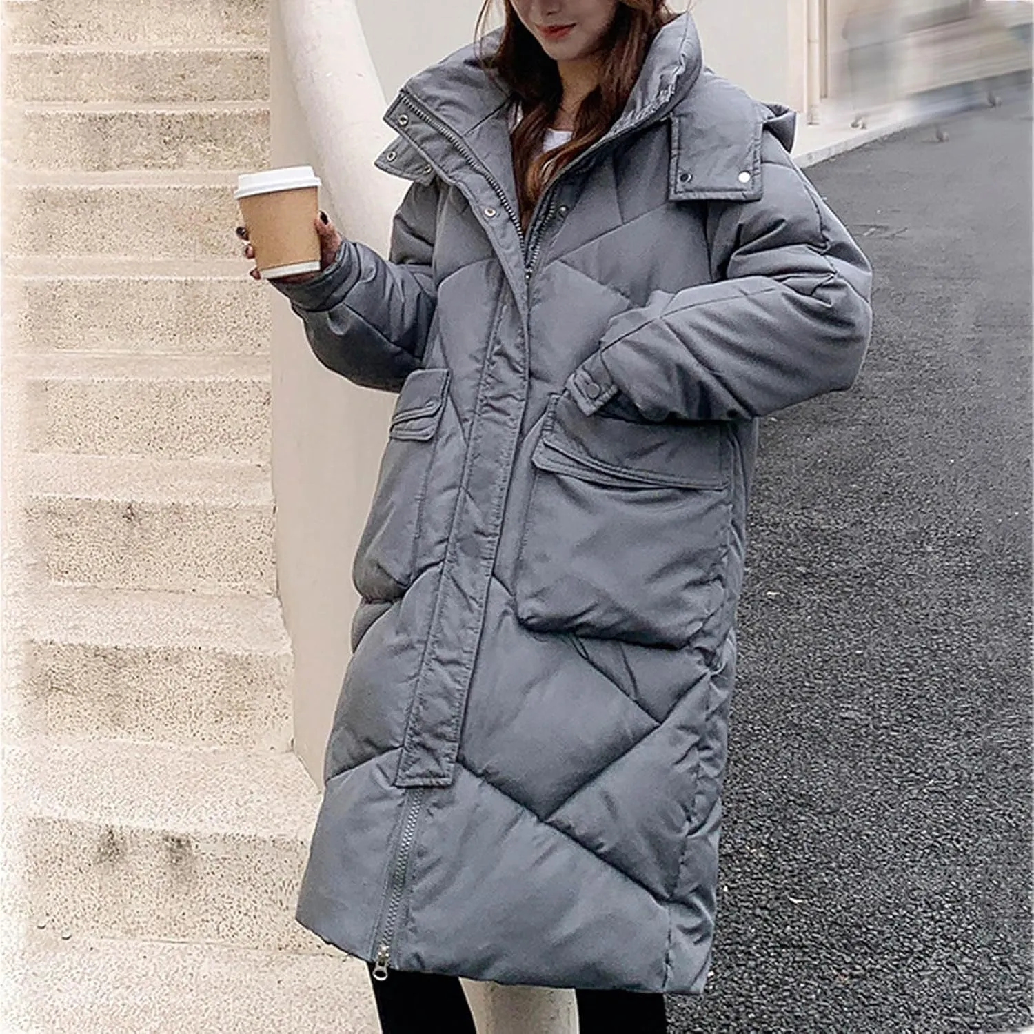 Womens Winter Coats Trendy Long Hooded Lightweight Puffer Jackets Padded Quilted Jackets Plus Size Outerwear Down Coats