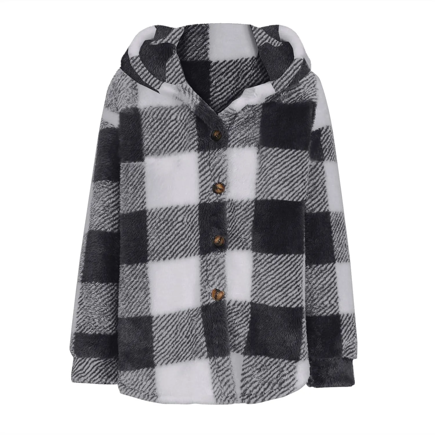 Womens Winter Coats Warm Plush Hooded Jackets Zip Up Button Cardigan Trendy Plaid Fleece Fuzzy Outerwear