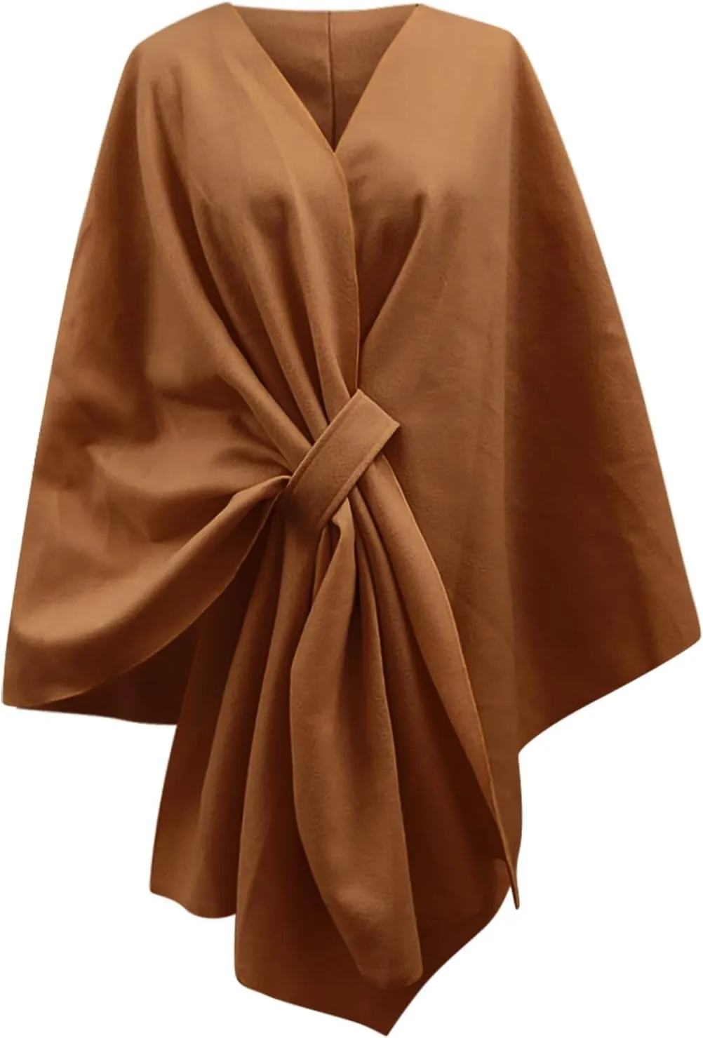 Womens Winter Loose Cape Jackets Solid Open Front Bow Knot Blanket Cloak Coat Fashion Casual Wool Poncho Copes