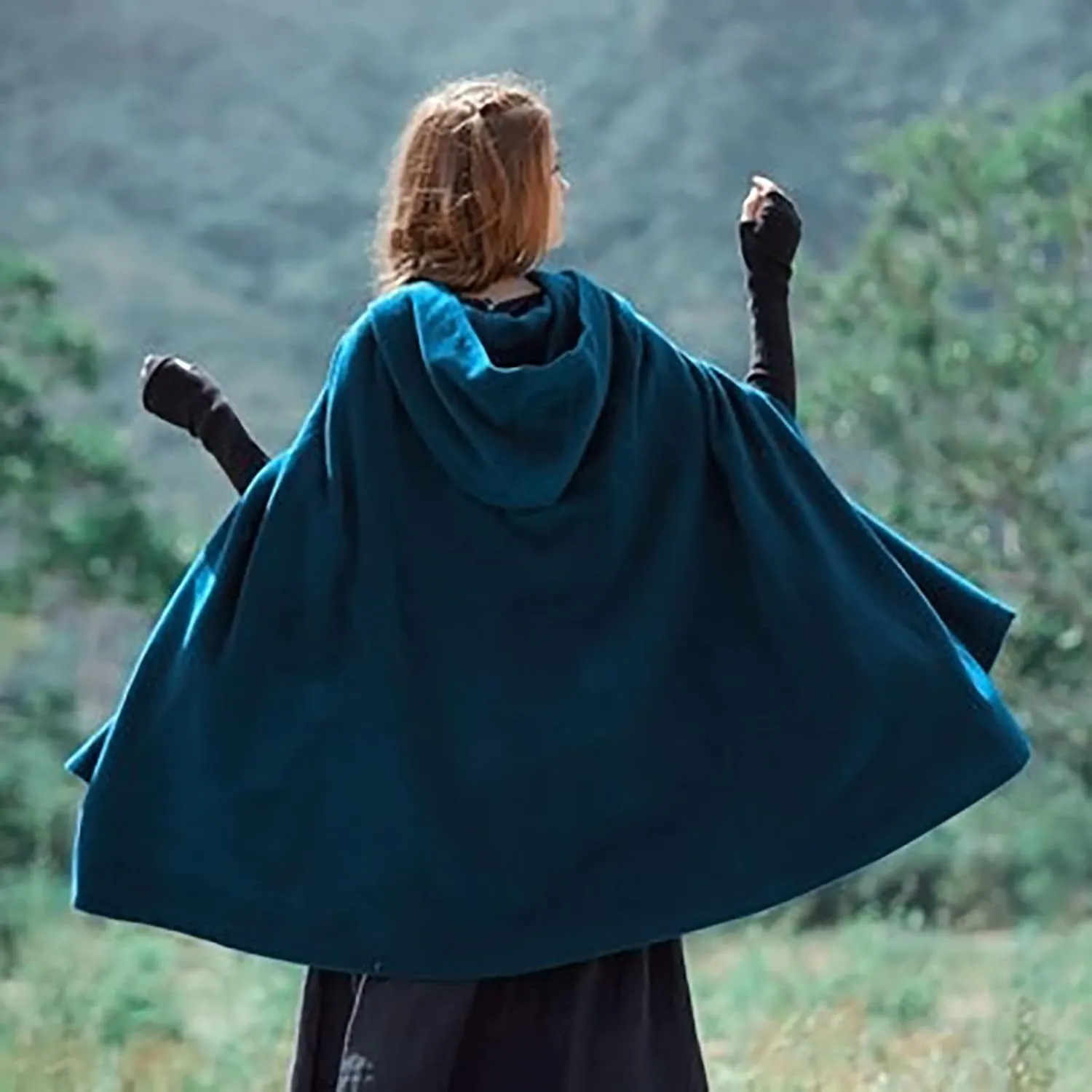 Womens Winter Trench Coat Plus Size Hoodies Cloak Cape Open Front Cardigan Warm Shawl Casual Jackets Poncho Costume