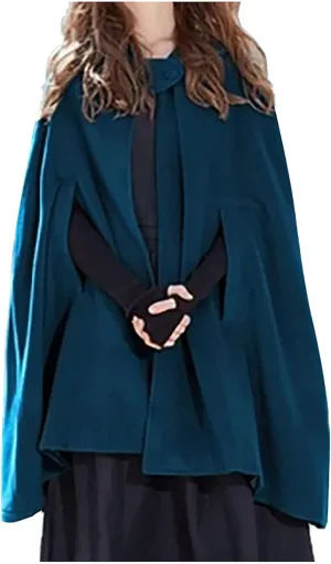 Womens Winter Trench Coat Plus Size Hoodies Cloak Cape Open Front Cardigan Warm Shawl Casual Jackets Poncho Costume