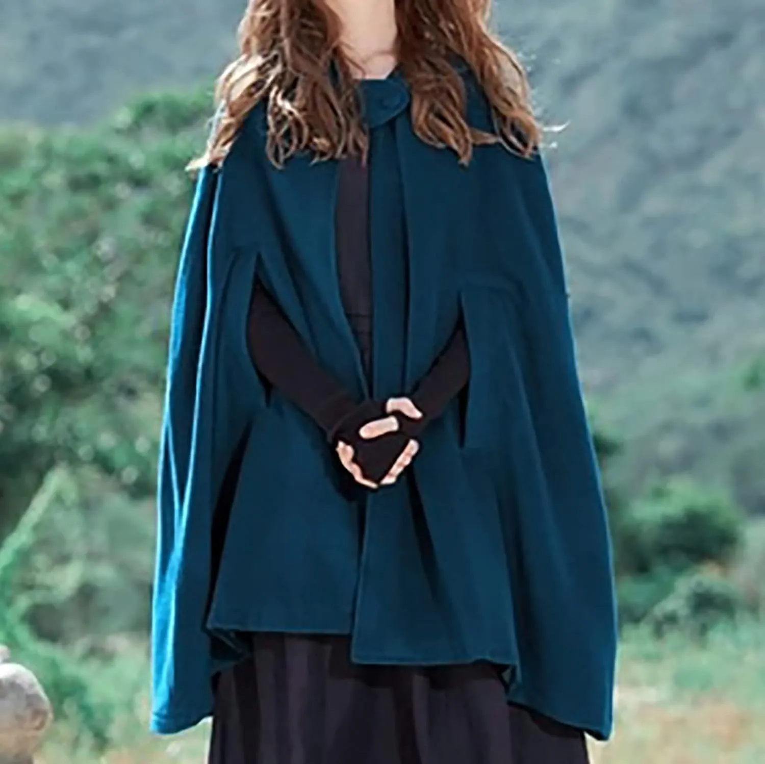 Womens Winter Trench Coat Plus Size Hoodies Cloak Cape Open Front Cardigan Warm Shawl Casual Jackets Poncho Costume