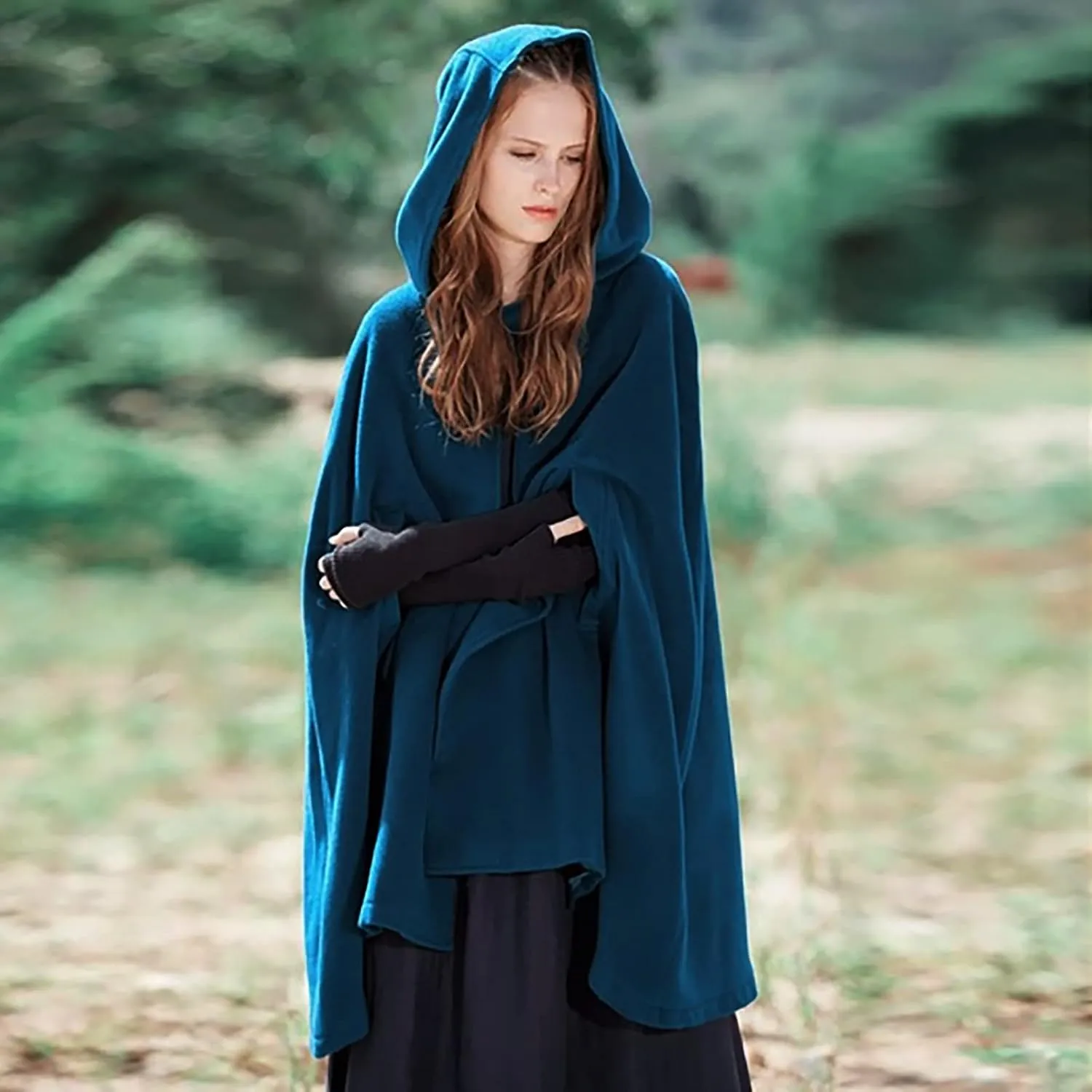 Womens Winter Trench Coat Plus Size Hoodies Cloak Cape Open Front Cardigan Warm Shawl Casual Jackets Poncho Costume