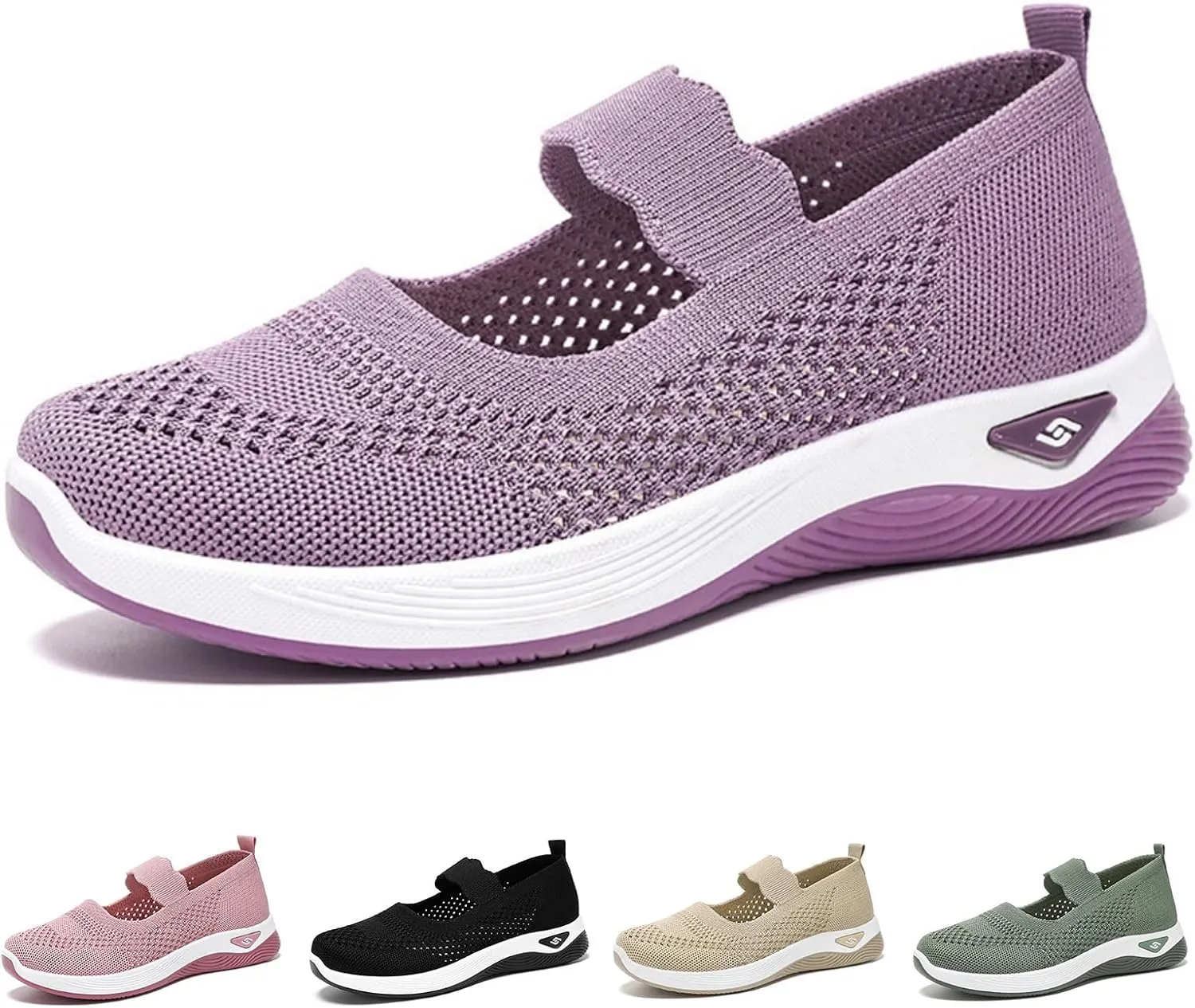 Women's Woven Orthopedic Breathable Soft Shoes Comfortable Breathable Knitted Diabetic Soft Sole Walking Sneakers Slip On Gym Shoes for Women Indoor Outdoor