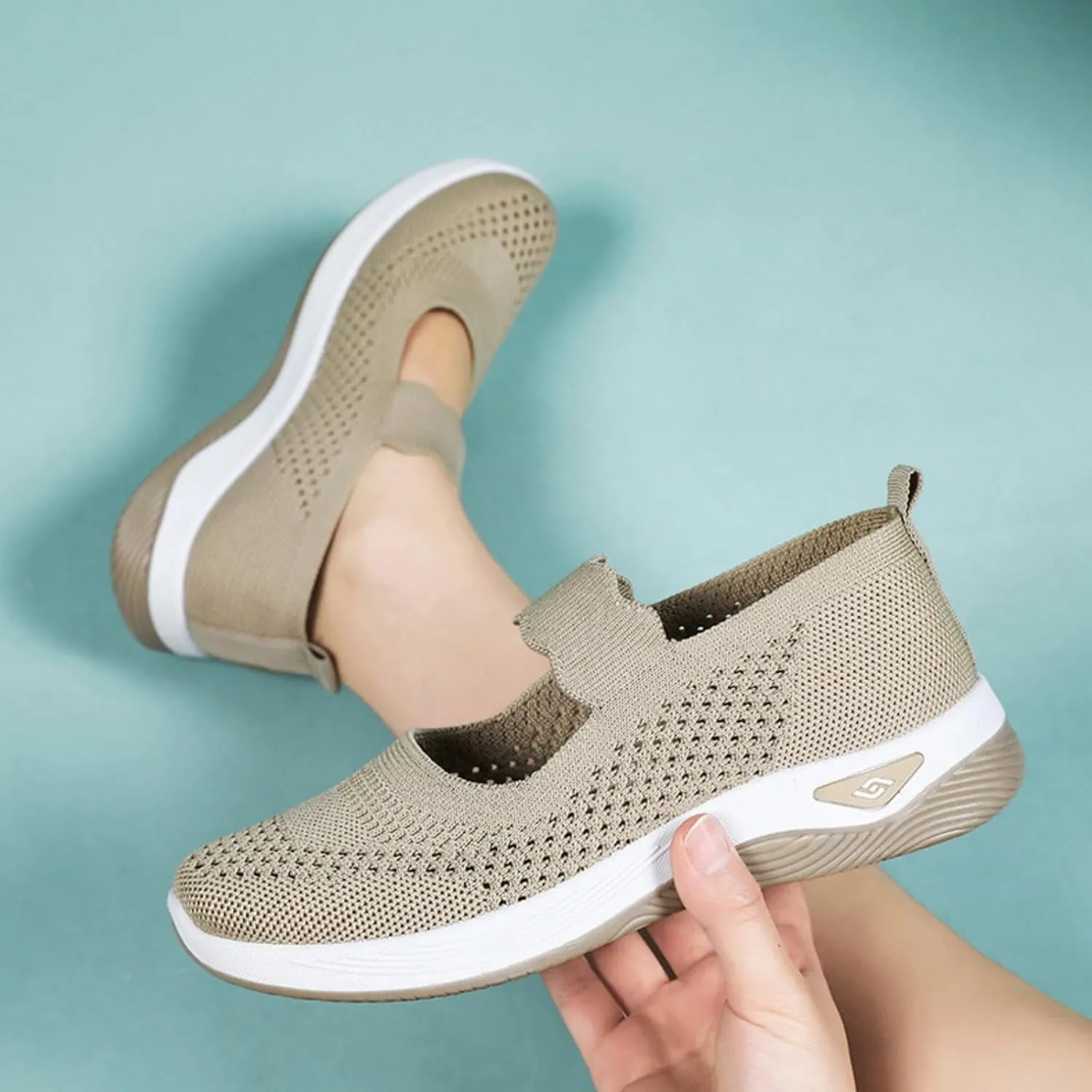 Women's Woven Orthopedic Breathable Soft Shoes Comfortable Breathable Knitted Diabetic Soft Sole Walking Sneakers Slip On Gym Shoes for Women Indoor Outdoor