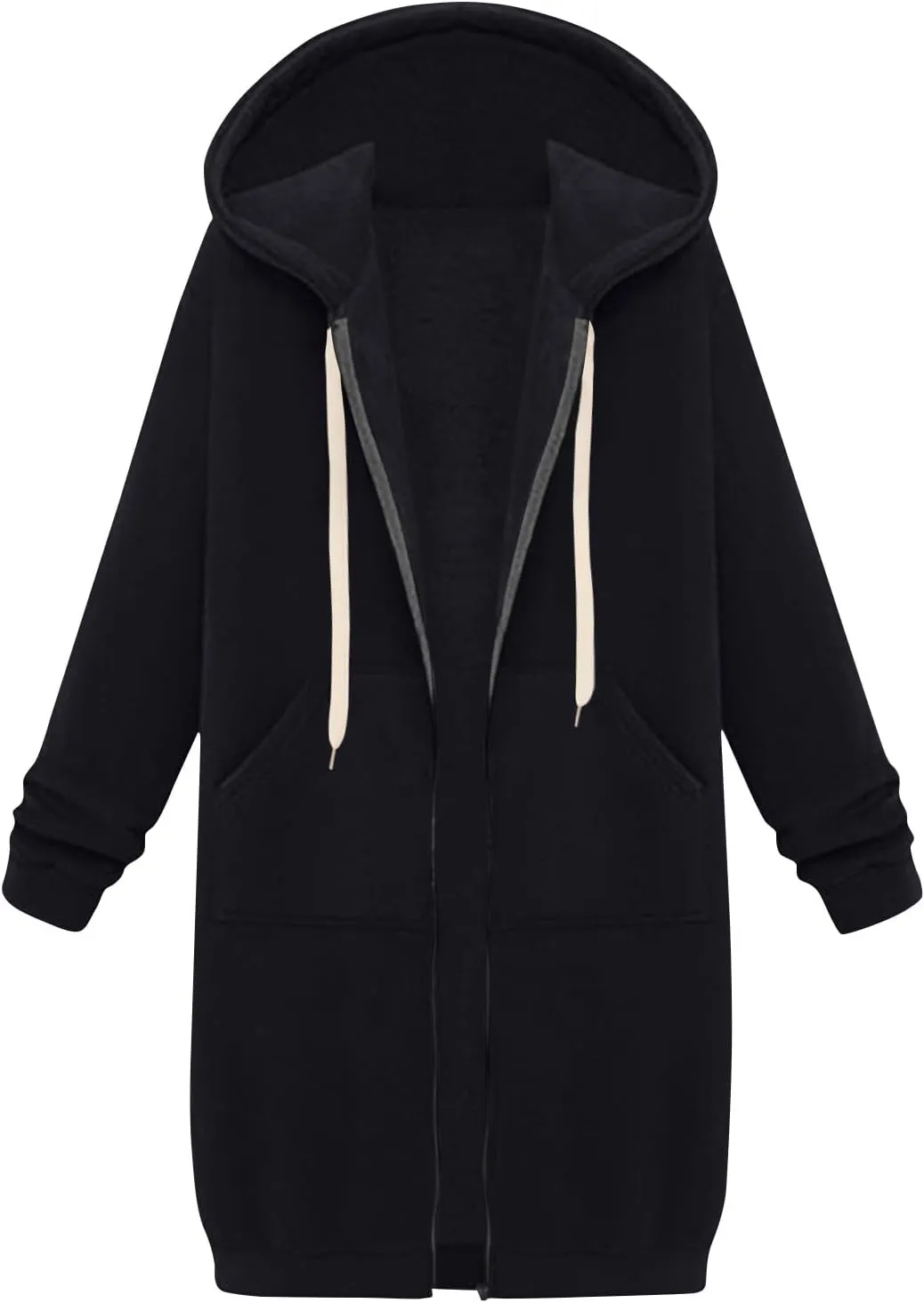Women's Zip Up Long Hoodies Oversized Long Sleeve Drawstring Hooded Sweatshirts 2025 Fall Fleece Jackets with Pockets