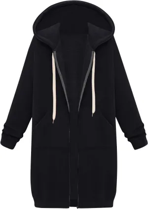 Women's Zip Up Long Hoodies Oversized Long Sleeve Drawstring Hooded Sweatshirts 2025 Fall Fleece Jackets with Pockets