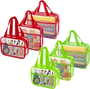 XEWEA Clear Travel Toiletry Bags,6 Pack TSA Approved Transparent Makeup Bag for Men Women, Large Waterproof PVC Quart Organizer with Zipper for Toiletries Airline Essentials,Toy Storage Red Green