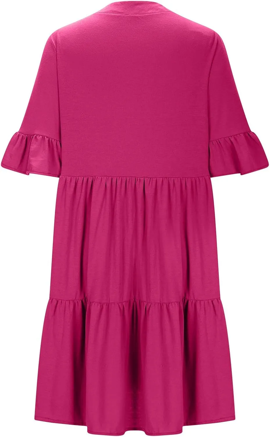 XUNRYAN Womens Summer Babydoll Dresses V-Neck Casual Short Sleeve Tiered Ruffle Mini Dress Pockets Loungewear Fashion Clothes
