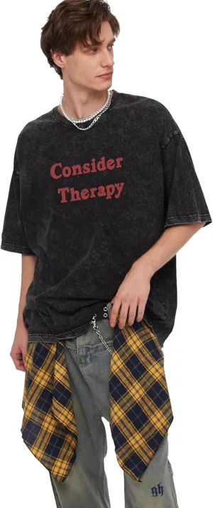 Y2K Oversized Graphic Tees for Women - Consider Therapy Acid Washed Vintage Unisex Tee Short Sleeve Streetwear Tops