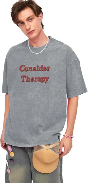 Y2K Oversized Graphic Tees for Women - Consider Therapy Acid Washed Vintage Unisex Tee Short Sleeve Streetwear Tops