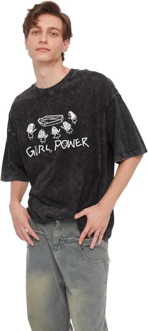 Y2K Oversized Graphic Tees for Women - Girls Power Acid Washed Vintage Unisex Tee Short Sleeve Streetwear Tops