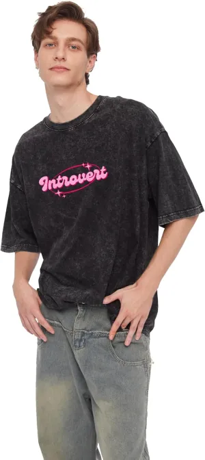 Y2K Oversized Graphic Tees for Women - Introvert Acid Washed Vintage Unisex Tee Short Sleeve Streetwear Tops