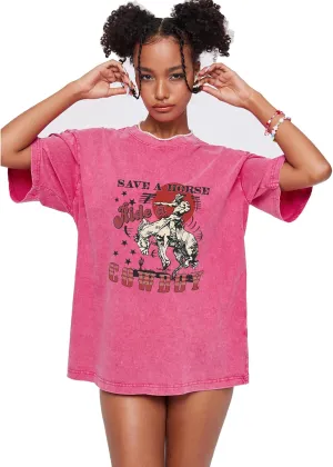 Y2K Oversized Graphic Tees for Women -Ride A Cowboy Acid Washed Vintage Unisex Tee Baggy Short Sleeve Casual Streetwear Tops