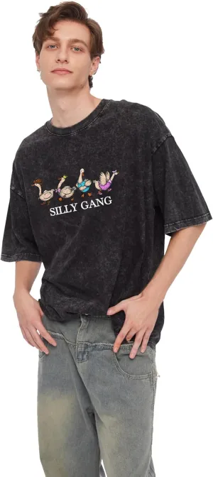 Y2K Oversized Graphic Tees for Women - Silly Gang Acid Washed Vintage Unisex Tee Short Sleeve Streetwear Tops