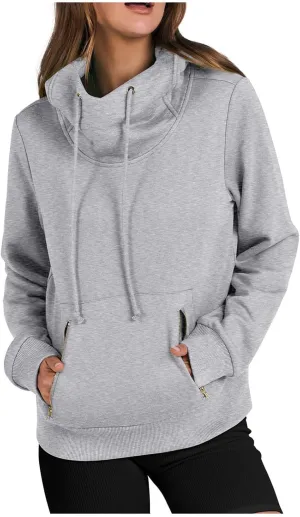 yardsong Hoodies for Women 2024 Fashion Cowl Neck Long Sleeve Sweatshirts Teen Girls Casual Pullover with Zipper Pockets