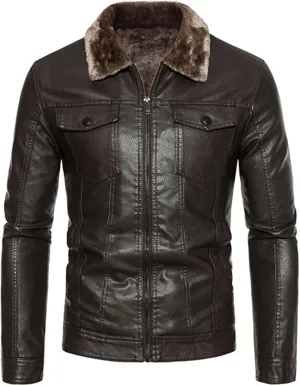 yardsong Plus Size Motorcycle Jacket for Men Faux Leather Fleece Lined Winter Warm Heavyweight Biker Coats Lapel Outwear