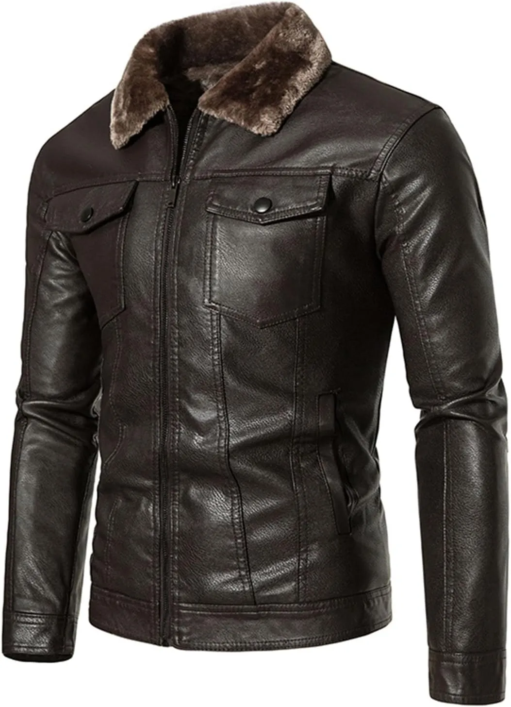 yardsong Plus Size Motorcycle Jacket for Men Faux Leather Fleece Lined Winter Warm Heavyweight Biker Coats Lapel Outwear