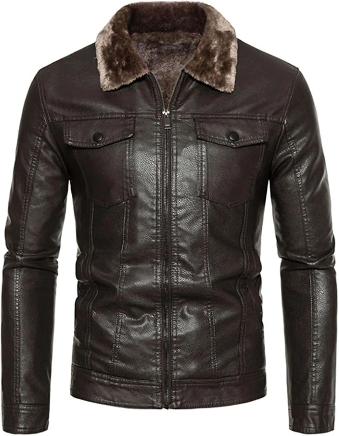 yardsong Plus Size Motorcycle Jacket for Men Faux Leather Fleece Lined Winter Warm Heavyweight Biker Coats Lapel Outwear