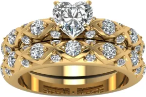 Yellow Gold Engagement Rings Heart Cut Cubic Zirconia Vintage Exquisite Wedding Band Bridal Set Jewelry For Women