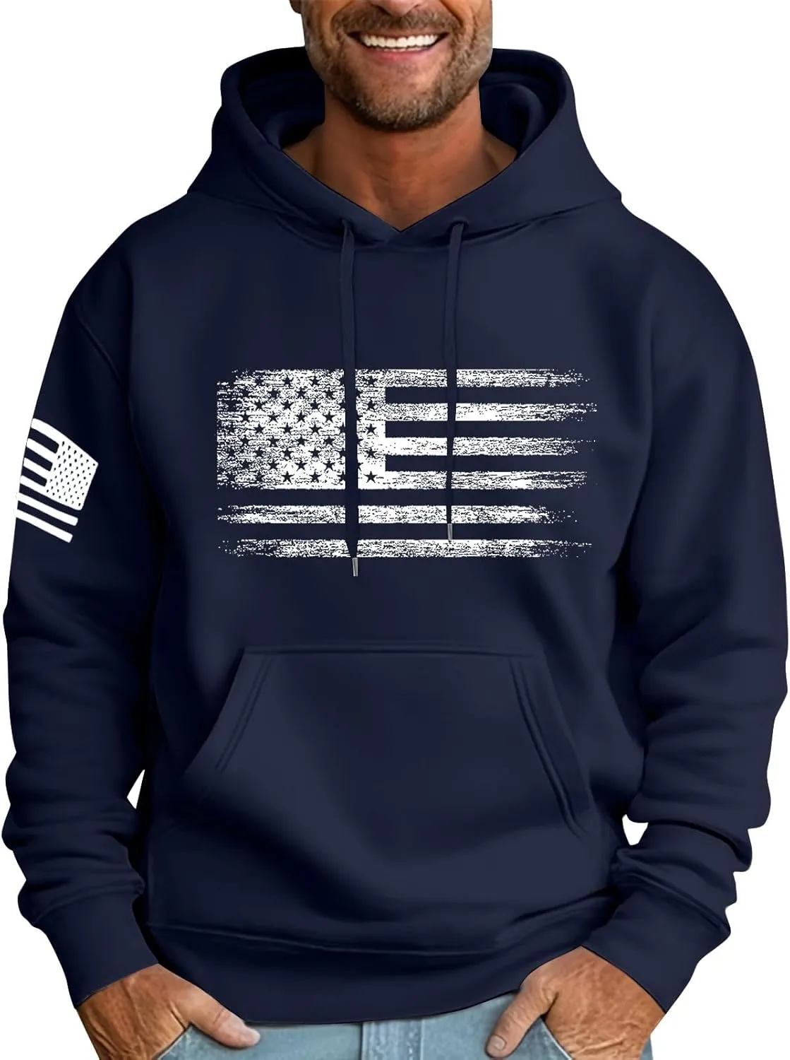 Ymosrh Men's Patriotic Hoodies USA Flag Print Hoodie Unisex Hooded Sweatshirt Pullover Casual Fashion Hoodies, M-6XL