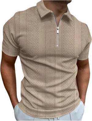 Ymosrh Men's Polo Shirts Zip Up Shirts Short Sleeve Casual Stylish Collared Shirts Golf T Shirts, M-3XL