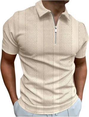 Ymosrh Men's Polo Shirts Zip Up Shirts Short Sleeve Casual Stylish Collared Shirts Golf T Shirts, M-3XL