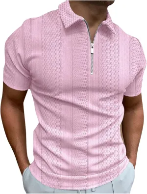 Ymosrh Men's Polo Shirts Zip Up Shirts Short Sleeve Casual Stylish Collared Shirts Golf T Shirts, M-3XL