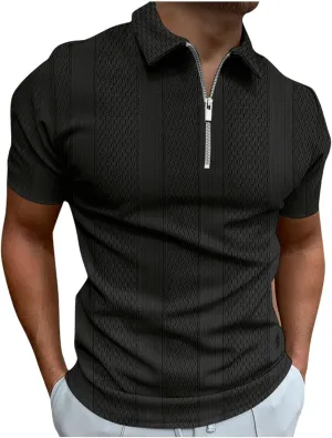 Ymosrh Men's Polo Shirts Zip Up Shirts Short Sleeve Casual Stylish Collared Shirts Golf T Shirts, M-3XL