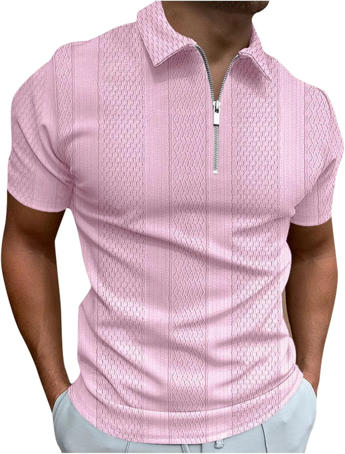 Ymosrh Men's Polo Shirts Zip Up Shirts Short Sleeve Casual Stylish Collared Shirts Golf T Shirts, M-3XL