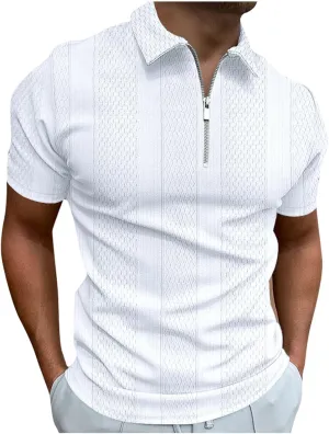 Ymosrh Men's Polo Shirts Zip Up Shirts Short Sleeve Casual Stylish Collared Shirts Golf T Shirts, M-3XL