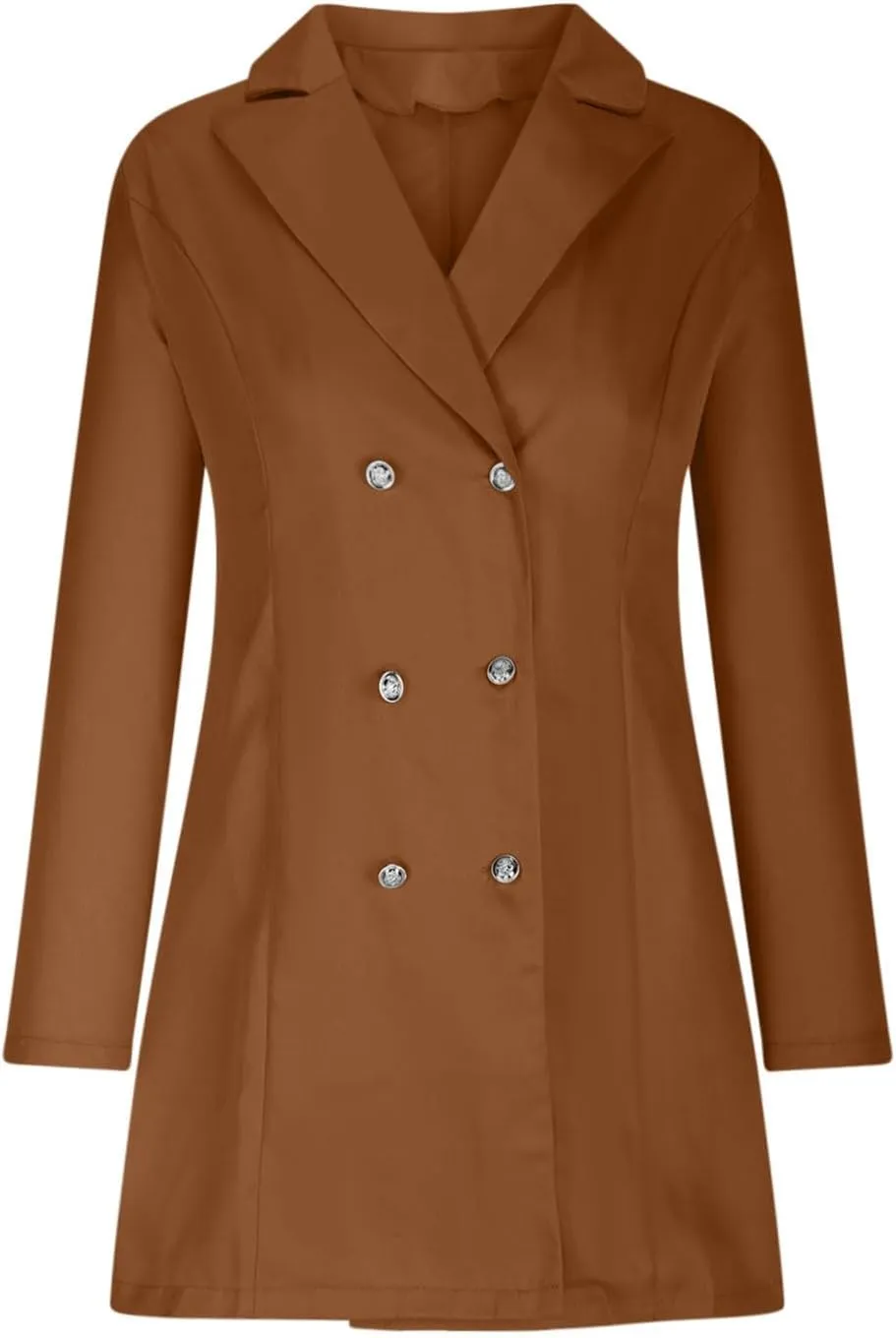 YRAETENM Trench Coat for Women 2024 Double Breasted Long Sleeve Work Office Blazers Casual Turn down Collar Dress Coats