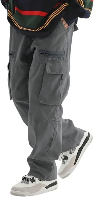ZAFUL Men's Wild Cargo Pants Loose Fit Y2K Pants Drawstring Casual Hiking Pants Pocket Zipper Design Straight Trousers