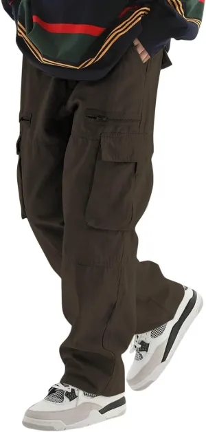ZAFUL Men's Wild Cargo Pants Loose Fit Y2K Pants Drawstring Casual Hiking Pants Pocket Zipper Design Straight Trousers