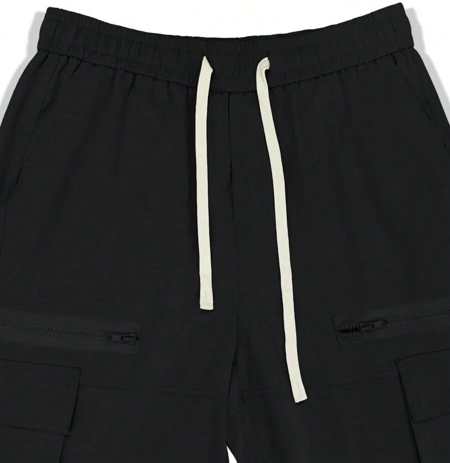 ZAFUL Men's Wild Cargo Pants Loose Fit Y2K Pants Drawstring Casual Hiking Pants Pocket Zipper Design Straight Trousers